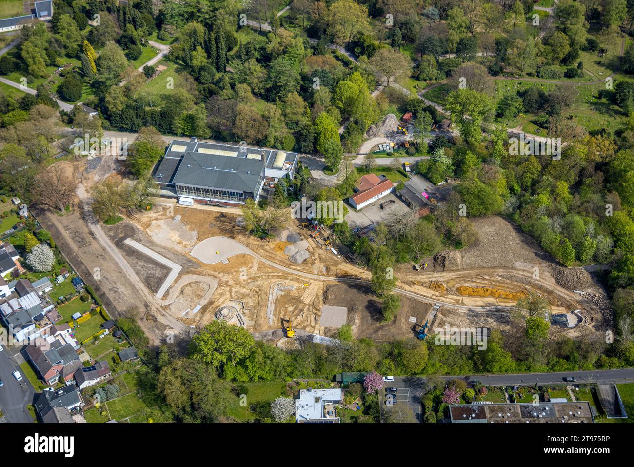 Vista aerea, piscina coperta Langendreer - WasserWelten Bochum, cantiere per strutture ricreative Urban Blue, Langendreer, Bochum, area della Ruhr Foto Stock