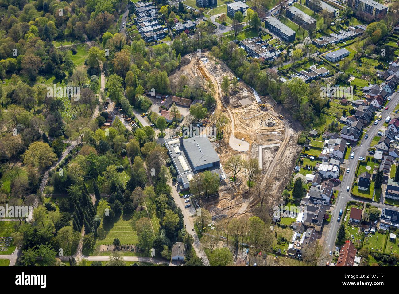 Vista aerea, piscina coperta Langendreer - WasserWelten Bochum, cantiere per strutture ricreative Urban Blue, Langendreer, Bochum, area della Ruhr Foto Stock