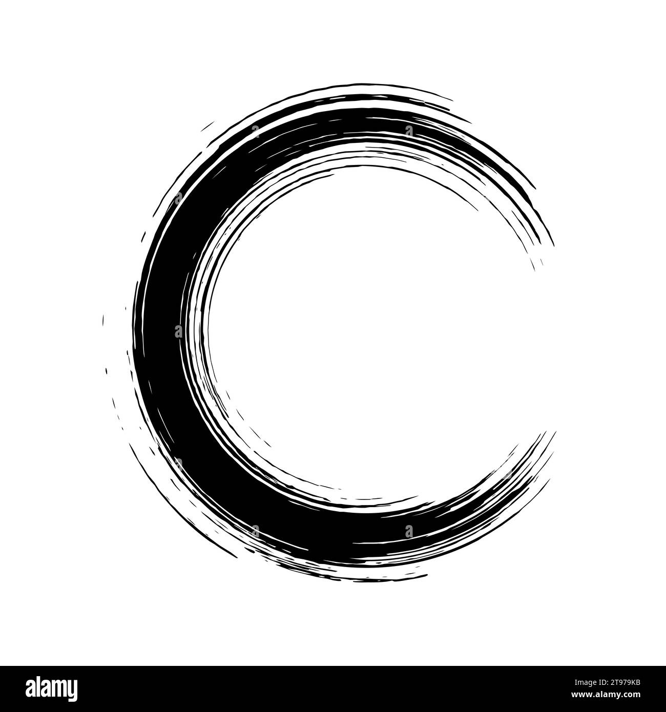 Circonferenza tratti pennello. Spirale rotonda. Ciclo ondulato. Ripetizione circolare. Cornice nera su sfondo bianco. Ruotare l'anello. Linea Circe. Rotazione increspatura bordo Illustrazione Vettoriale