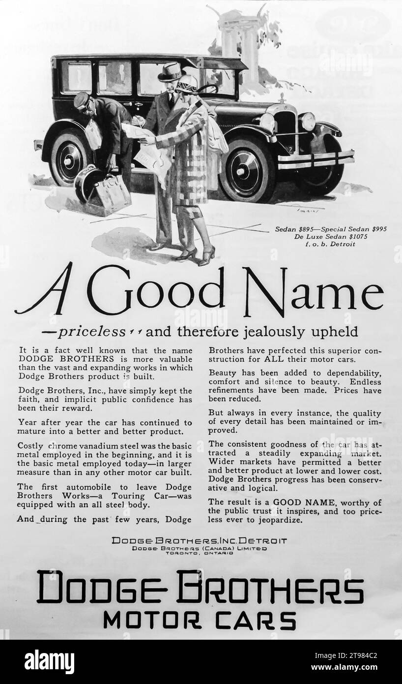 1926 Dodge Brothers Motor Cars Sedan ad Foto Stock