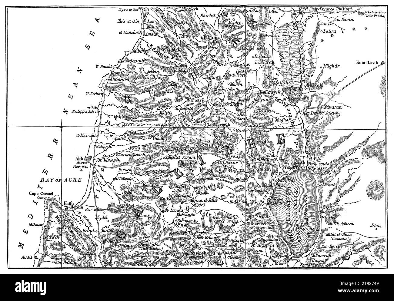 Mappa storica della Galilea, Israele settentrionale e Libano meridionale, 1859 Foto Stock
