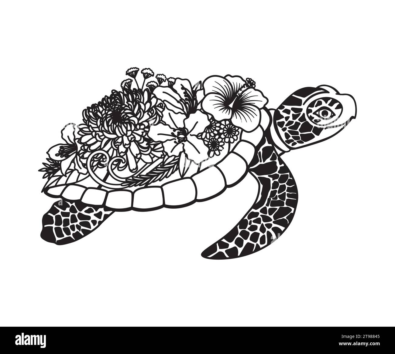 Fiori su un guscio di tartaruga per un elemento di design. Illustrazione vettoriale. Illustrazione Vettoriale