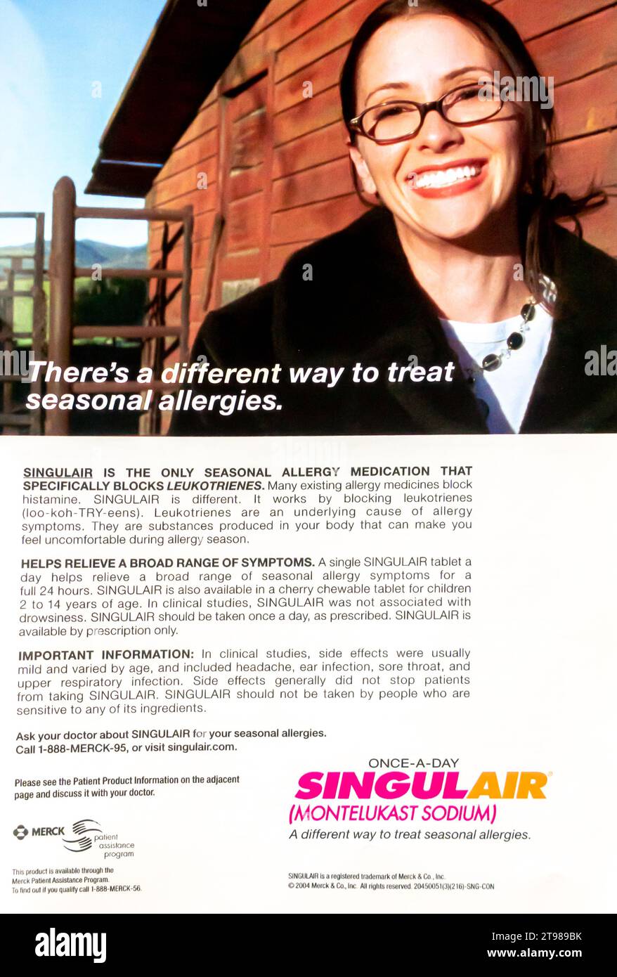 2004 Merck SINGULAIR Allergy Treatment ad Foto Stock