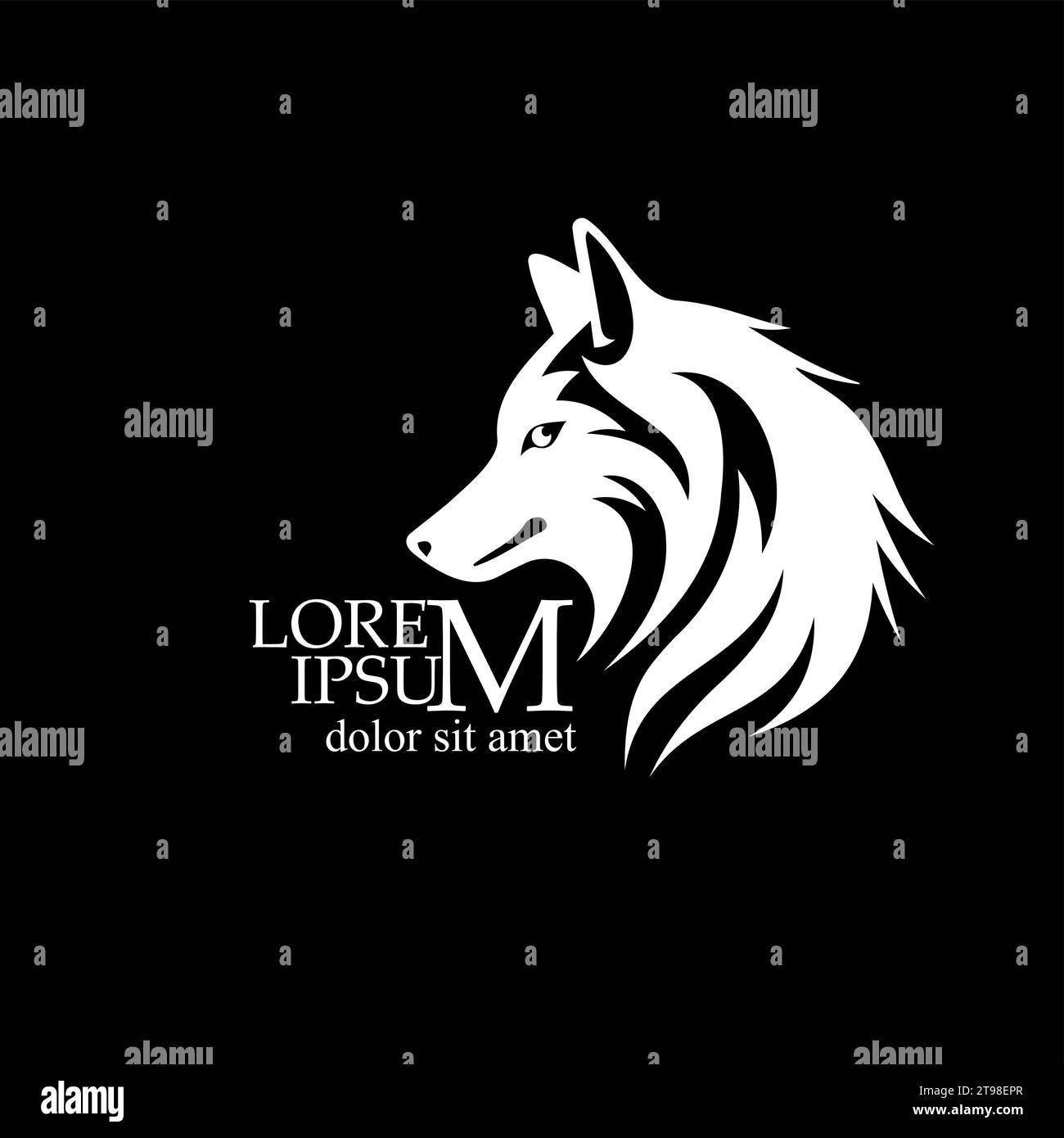 logo bianco stampato con lupo. disegno manuale. Non ai, illustrazione vettoriale illustrazione vettoriale Illustrazione Vettoriale