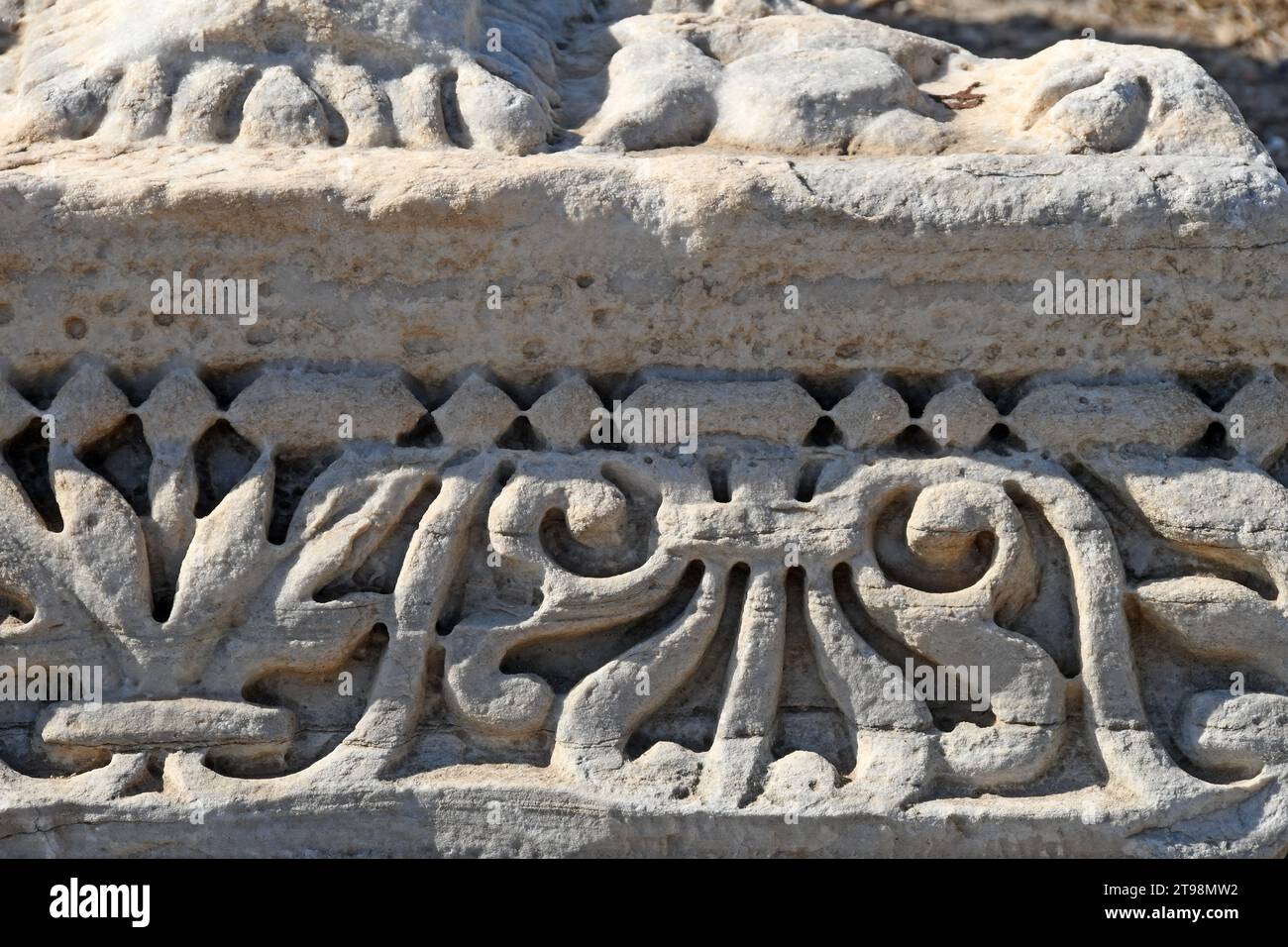 Arte di pietra antica - antica Cesarea, Israele Foto Stock