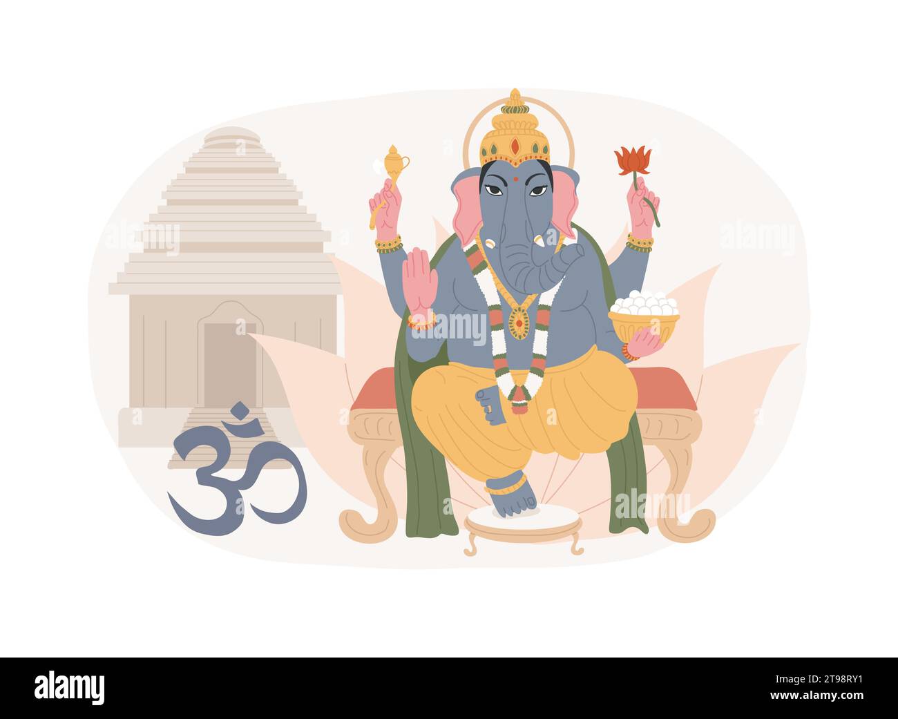 Illustrazione del vettore del concetto isolato di induismo. La più antica religione indiana e il dharma, il dio vishnu ganesh, il signore shiva krishna, simbolo dell'induismo, om mantra sacro, lotus feet, diwali vector concept. Illustrazione Vettoriale