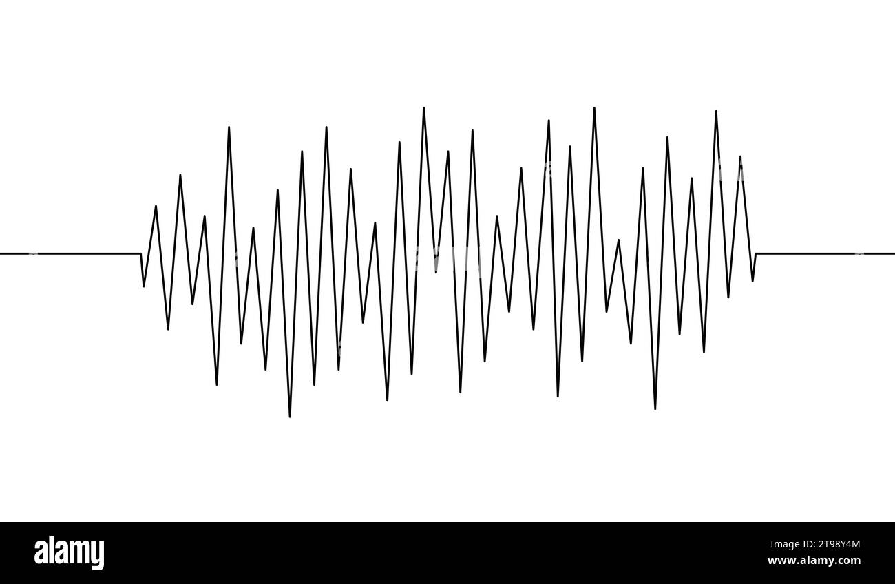 Onda una linea. Disegno di forme d'onda a linee continue. Suono ART. Disegna la musica a mano. Icona audio di contorno. Voce concettuale. Traccia record nero isolato su bianco Illustrazione Vettoriale