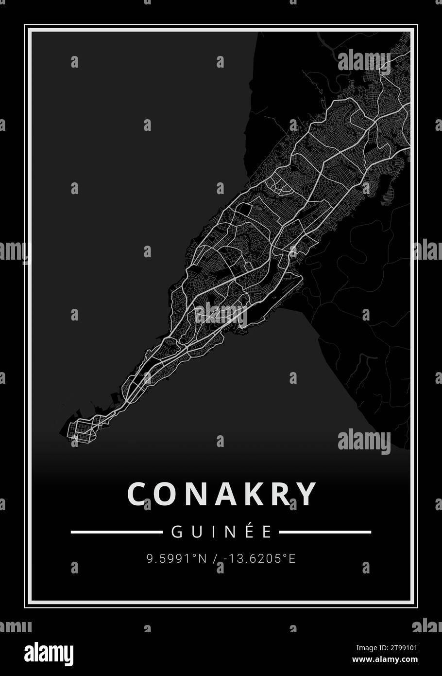 Mappa stradale arte della città di Conakry in Guinea - Africa Foto Stock