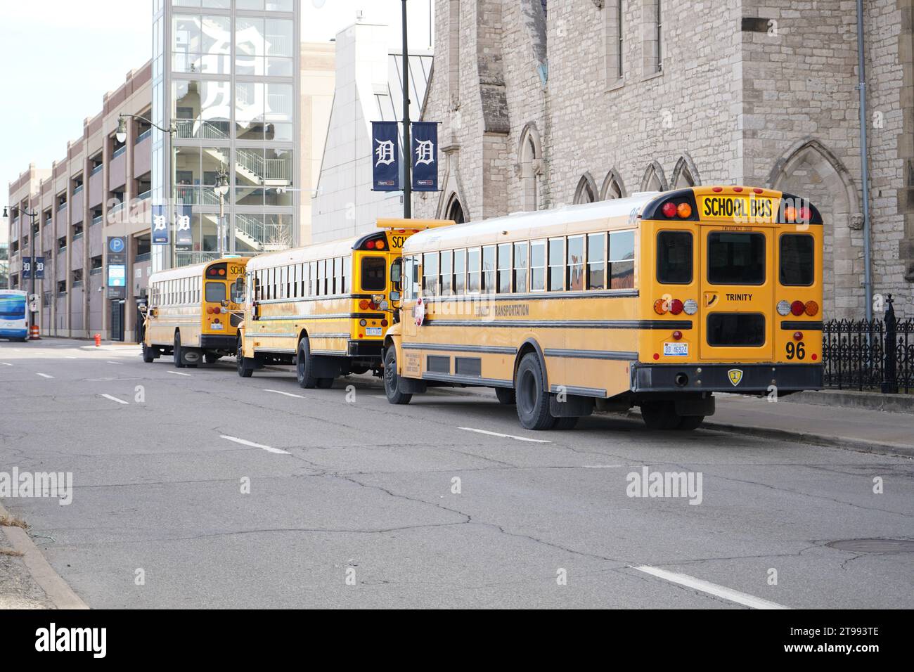 American School Buses, Detroit, Michigan, USA Foto Stock