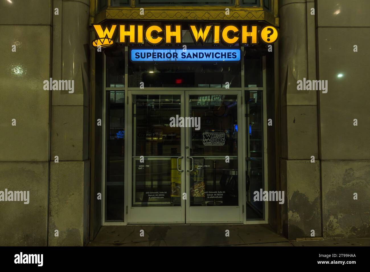 Quale quale? Nome di una paninoteca a Detroit, Stati Uniti Foto Stock