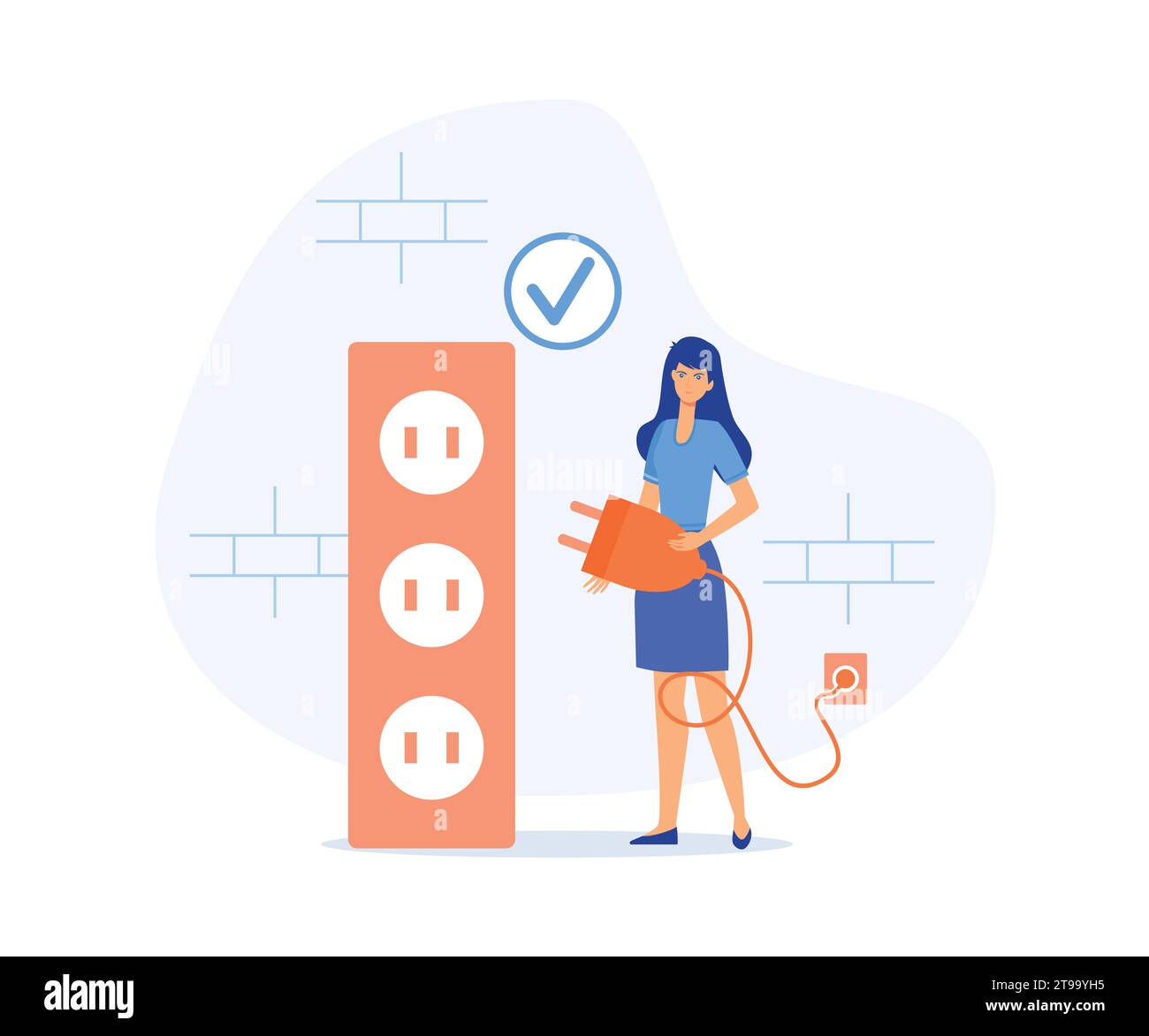 Sostenibilità, i caratteri riducono il consumo di energia a casa, scollegano gli apparecchi e utilizzano lampadine a risparmio energetico, moderne illustrazioni vettoriali piatte Illustrazione Vettoriale