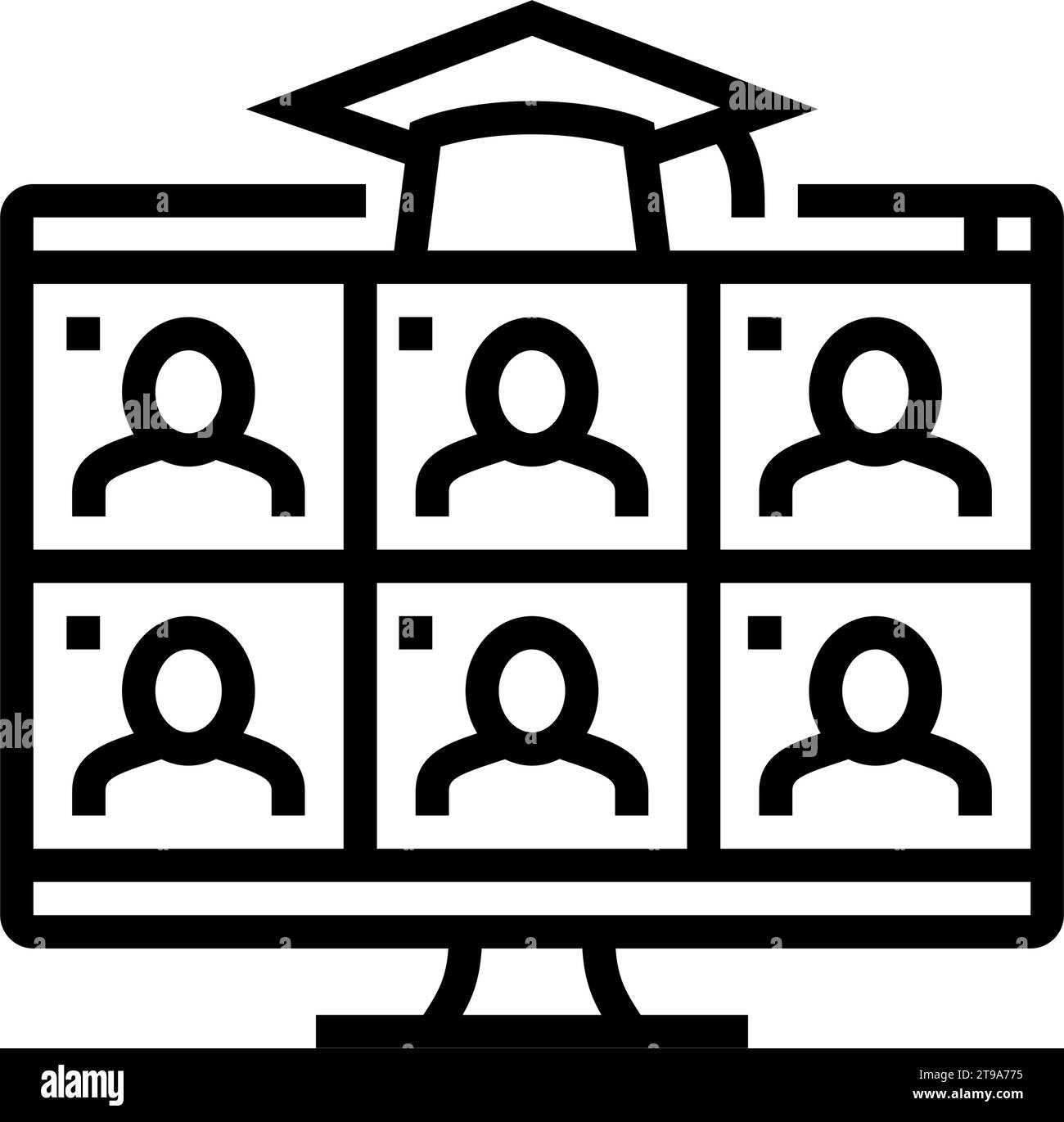 illustrazione vettoriale dell'icona di linea della piattaforma di apprendimento online in classe virtuale Illustrazione Vettoriale