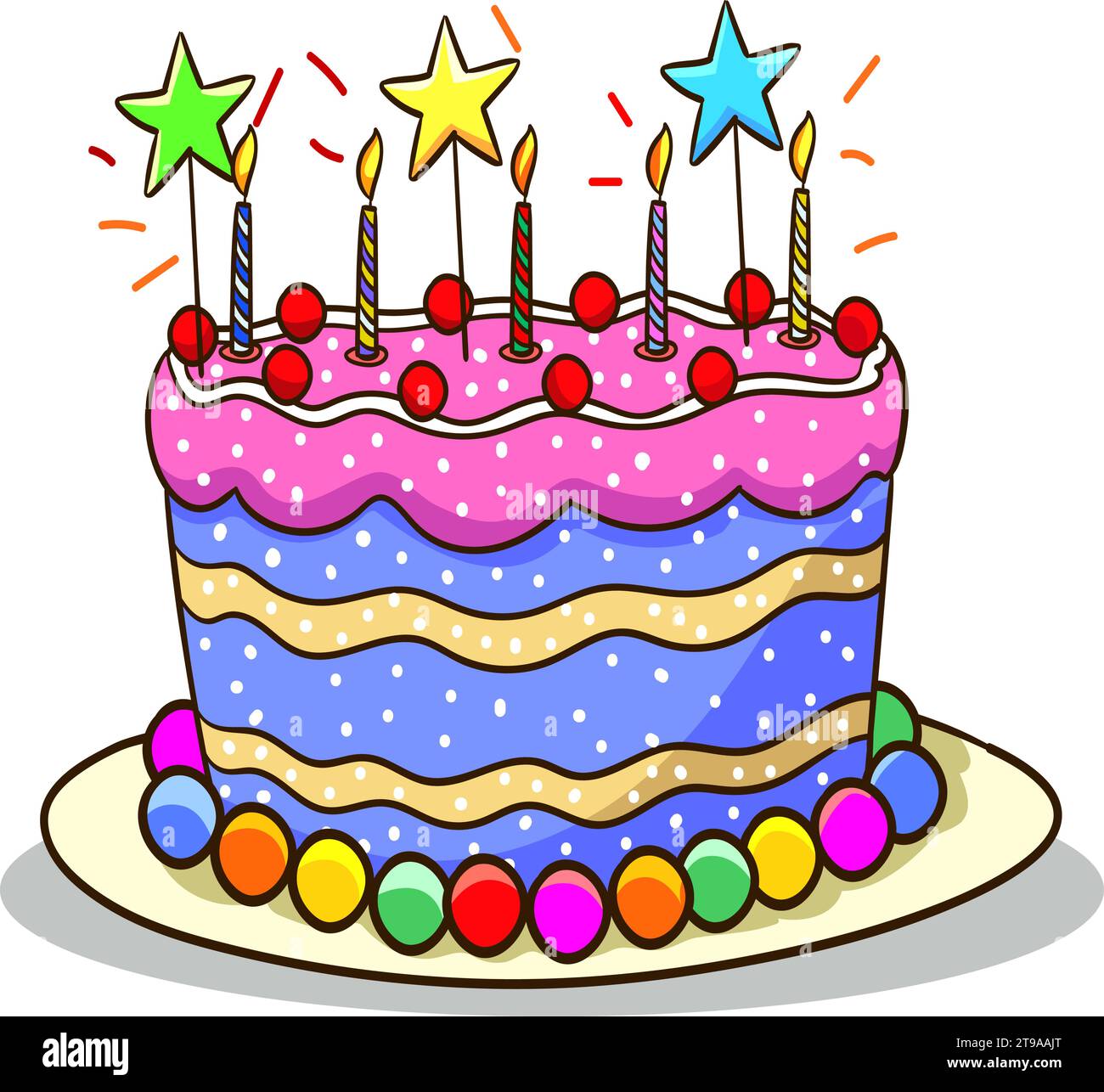 illustrazione vettoriale colorata della torta di compleanno Illustrazione Vettoriale