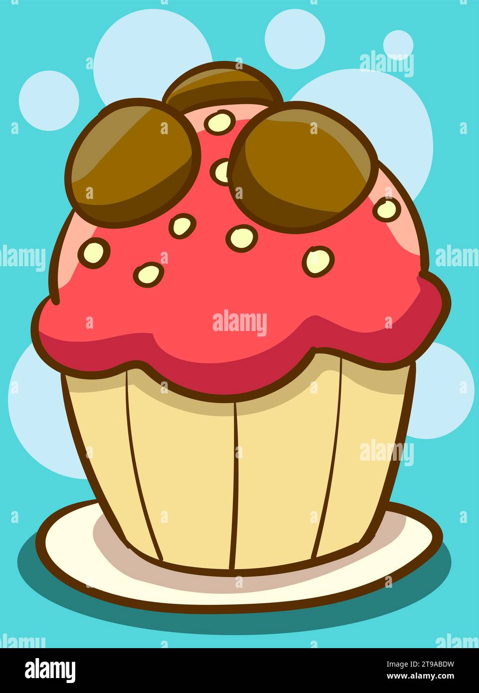 Dolcetto di cupcake appetitosi su sfondo blu. Vettore Illustrazione Vettoriale
