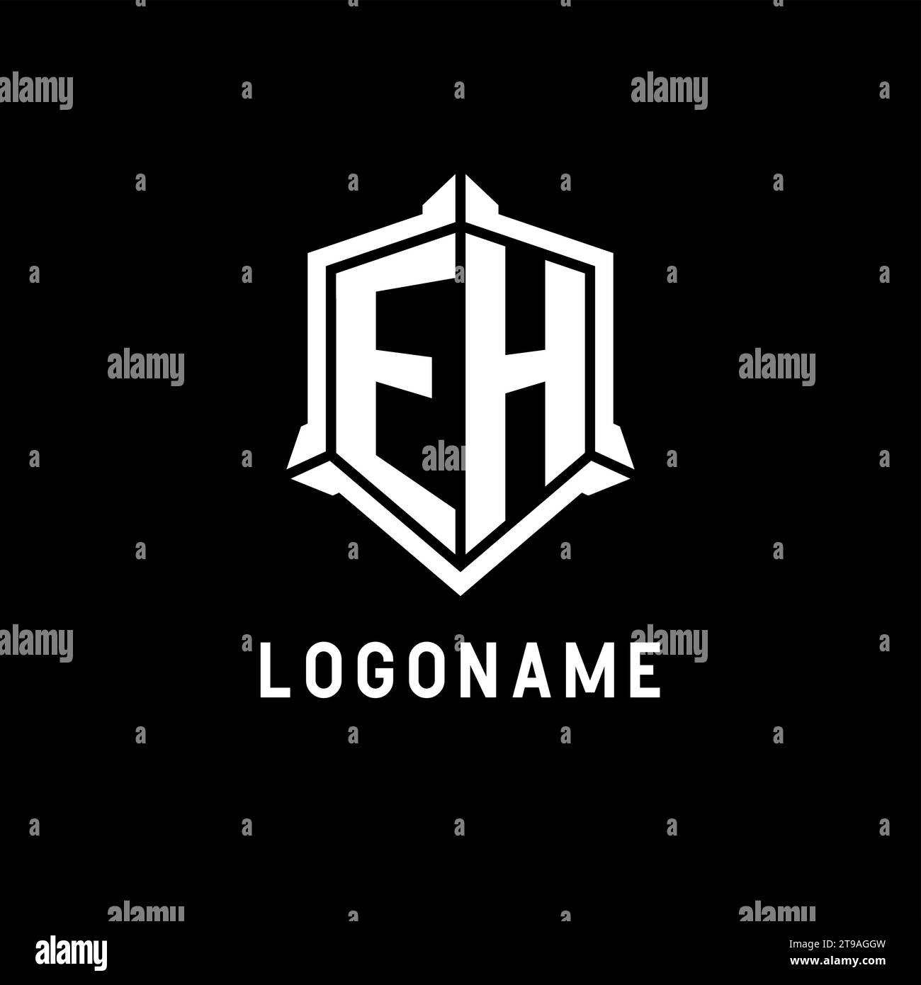 Logo EH iniziale con grafica vettoriale a forma di scudo Illustrazione Vettoriale