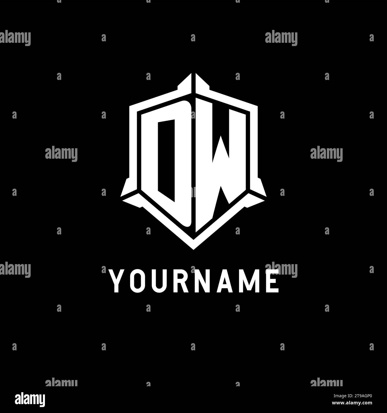 Logo DW iniziale con grafica vettoriale a forma di scudo Illustrazione Vettoriale