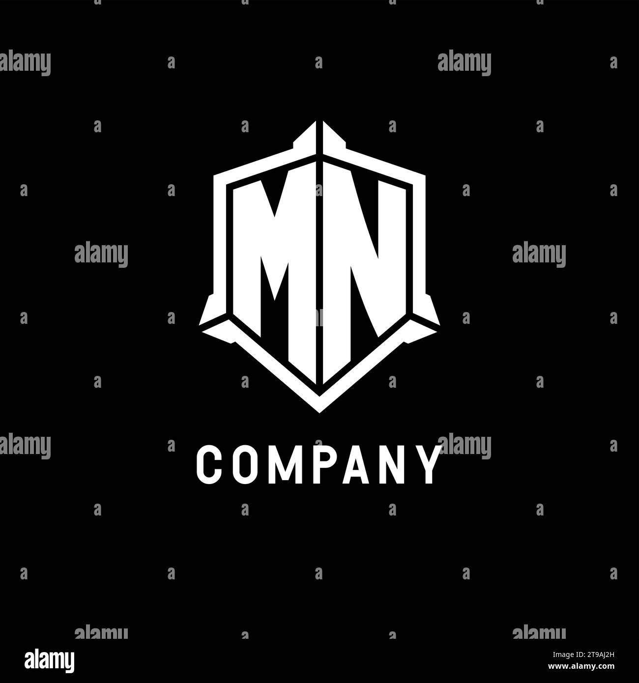 Logo MN iniziale con grafica vettoriale con forma di scudo Illustrazione Vettoriale