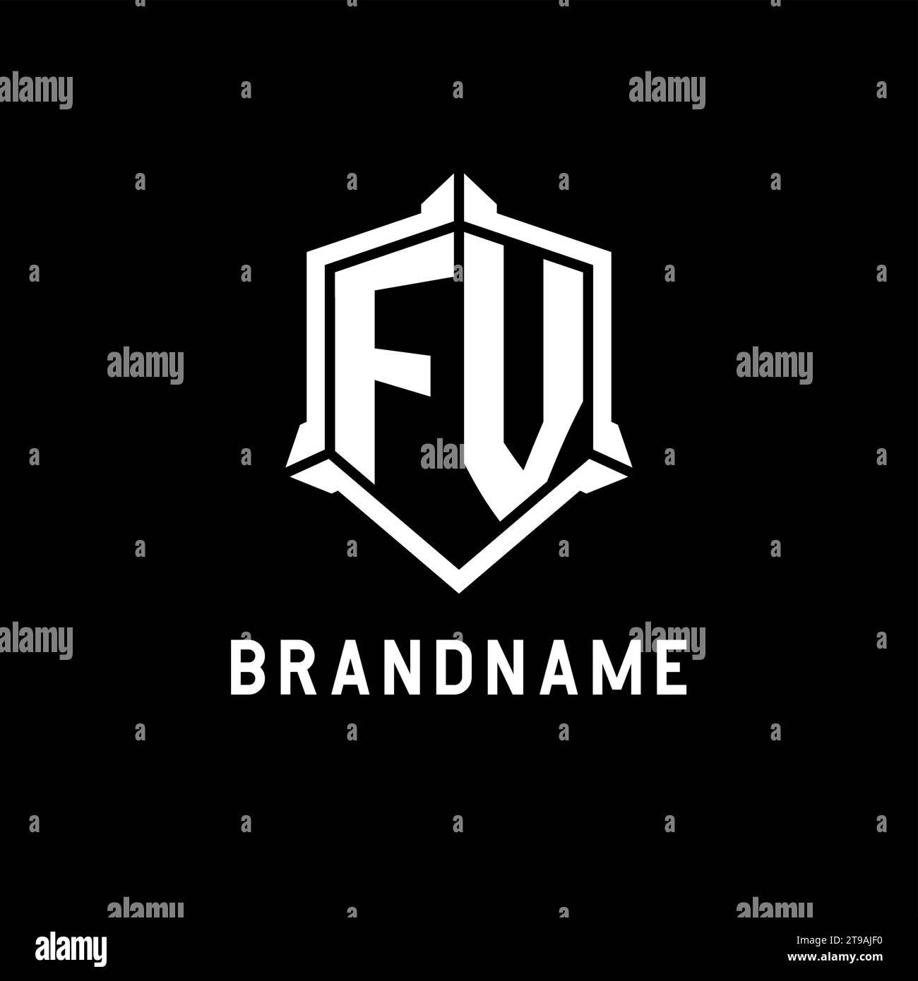 Logo FV iniziale con grafica vettoriale a forma di scudo Illustrazione Vettoriale