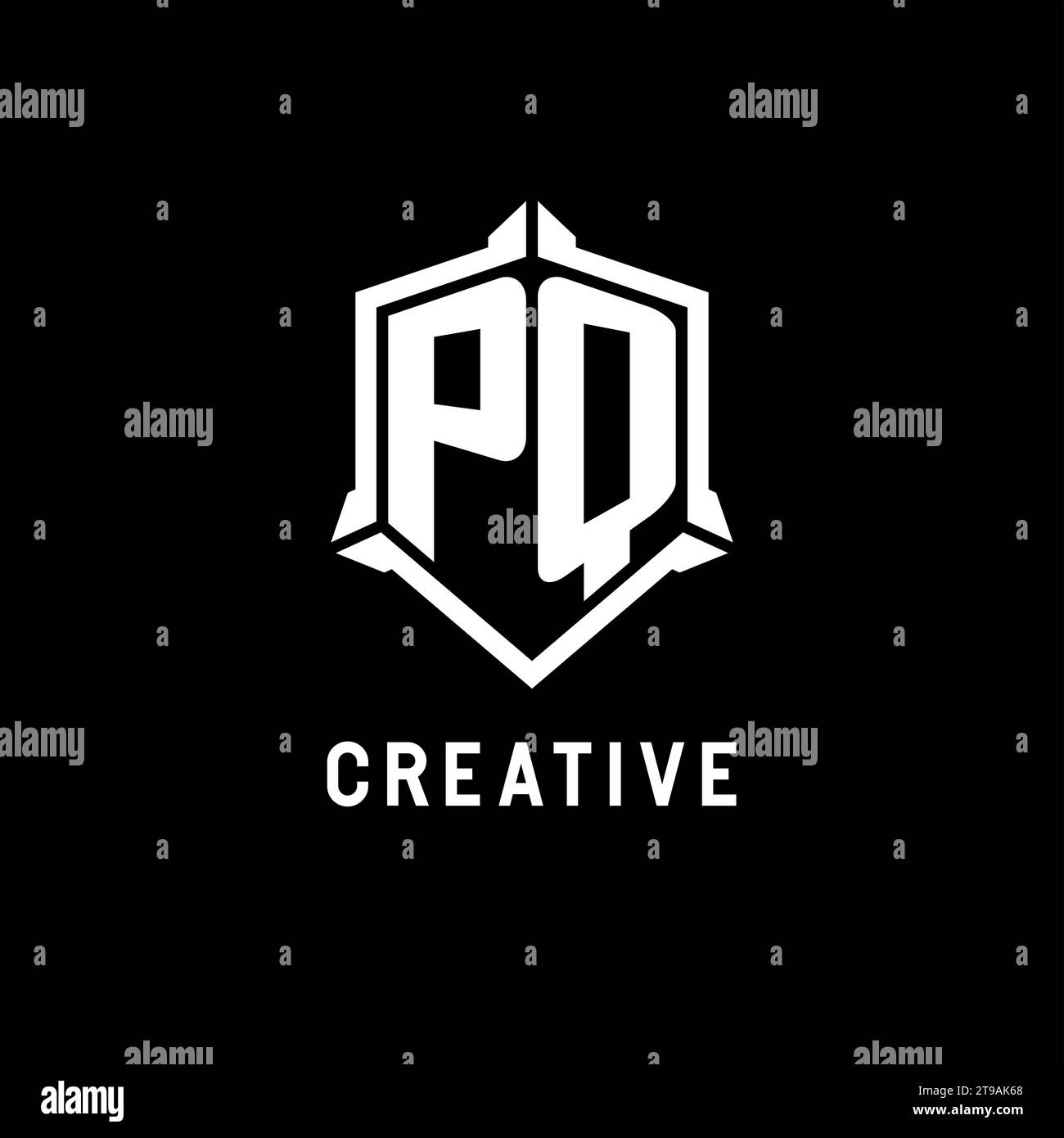 Logo PQ iniziale con grafica vettoriale a forma di scudo Illustrazione Vettoriale
