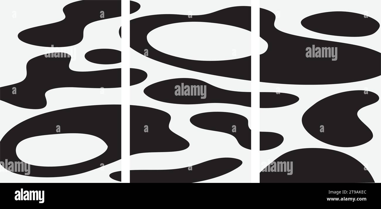 Un set di tre disegni di poster astratti. Arte murale moderna con forme geometriche organiche irregolari. Immagine minimalista per un design creativo. Illus vettoriale Illustrazione Vettoriale