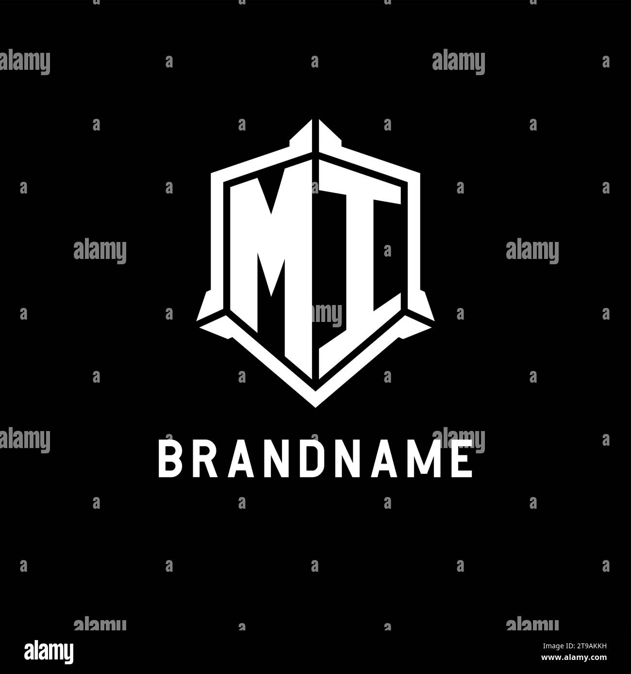 Logo MI iniziale con grafica vettoriale a forma di scudo Illustrazione Vettoriale
