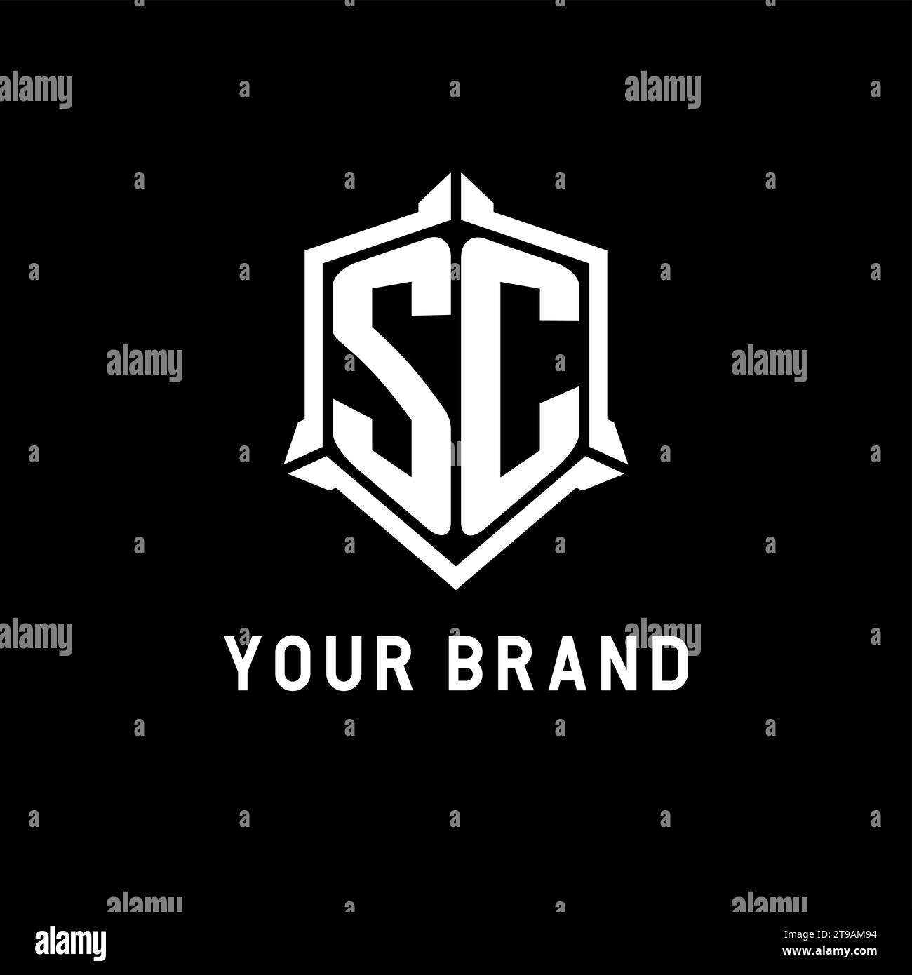 Logo SC iniziale con grafica vettoriale a forma di scudo Illustrazione Vettoriale