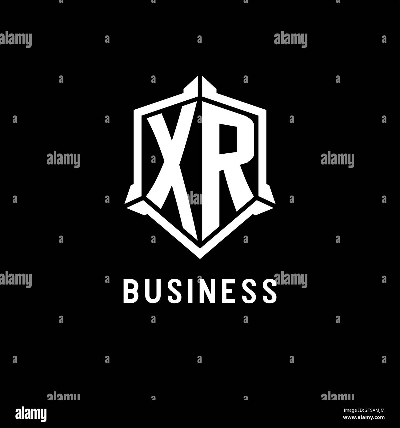 Logo XR iniziale con grafica vettoriale a forma di scudo Illustrazione Vettoriale