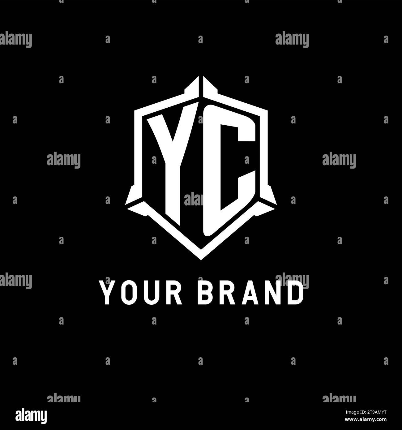 Logo iniziale YC con grafica vettoriale a forma di scudo Illustrazione Vettoriale