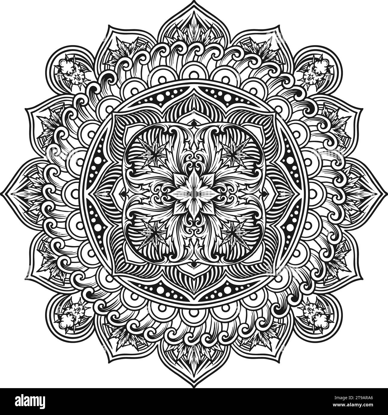 Mandala mistico in fiore con silhouette a foglia di erbe infestanti illustrazioni vettoriali per il logo del tuo lavoro, t-shirt di merchandisse, adesivi e disegni di etichette, poste Illustrazione Vettoriale