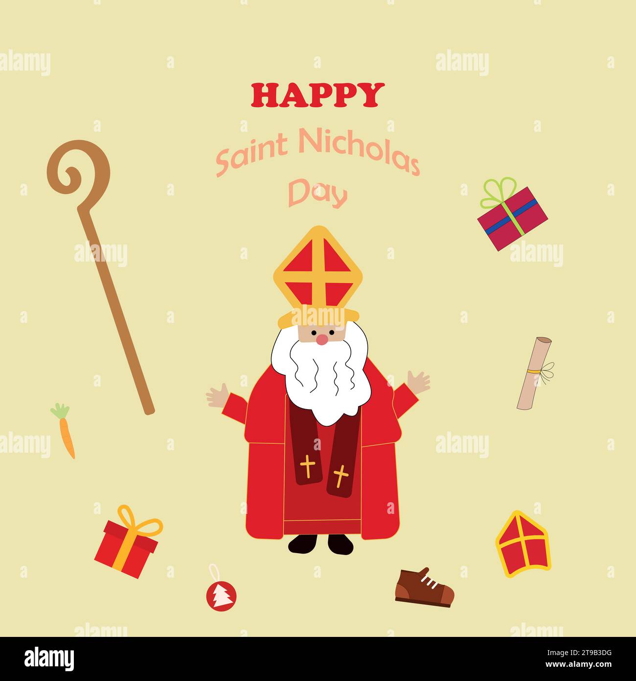 Buon Sinterklaas Day. 5 dicembre. Festa di San Nicola. Sfondo del giorno di San Nicola. Illustrazione Vettoriale