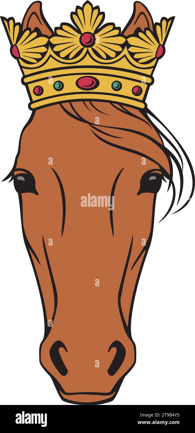 Testa di cavallo con colore corona. Illustrazione vettoriale. Illustrazione Vettoriale