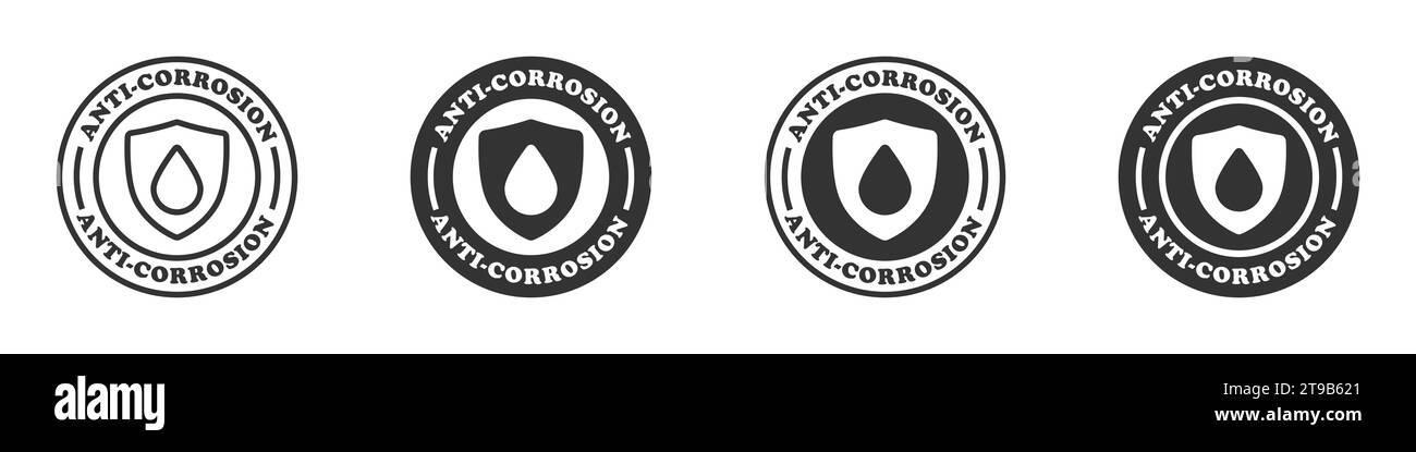 Set di icone anticorrosione. Badge rotondi con lettere. Illustrazione vettoriale Illustrazione Vettoriale