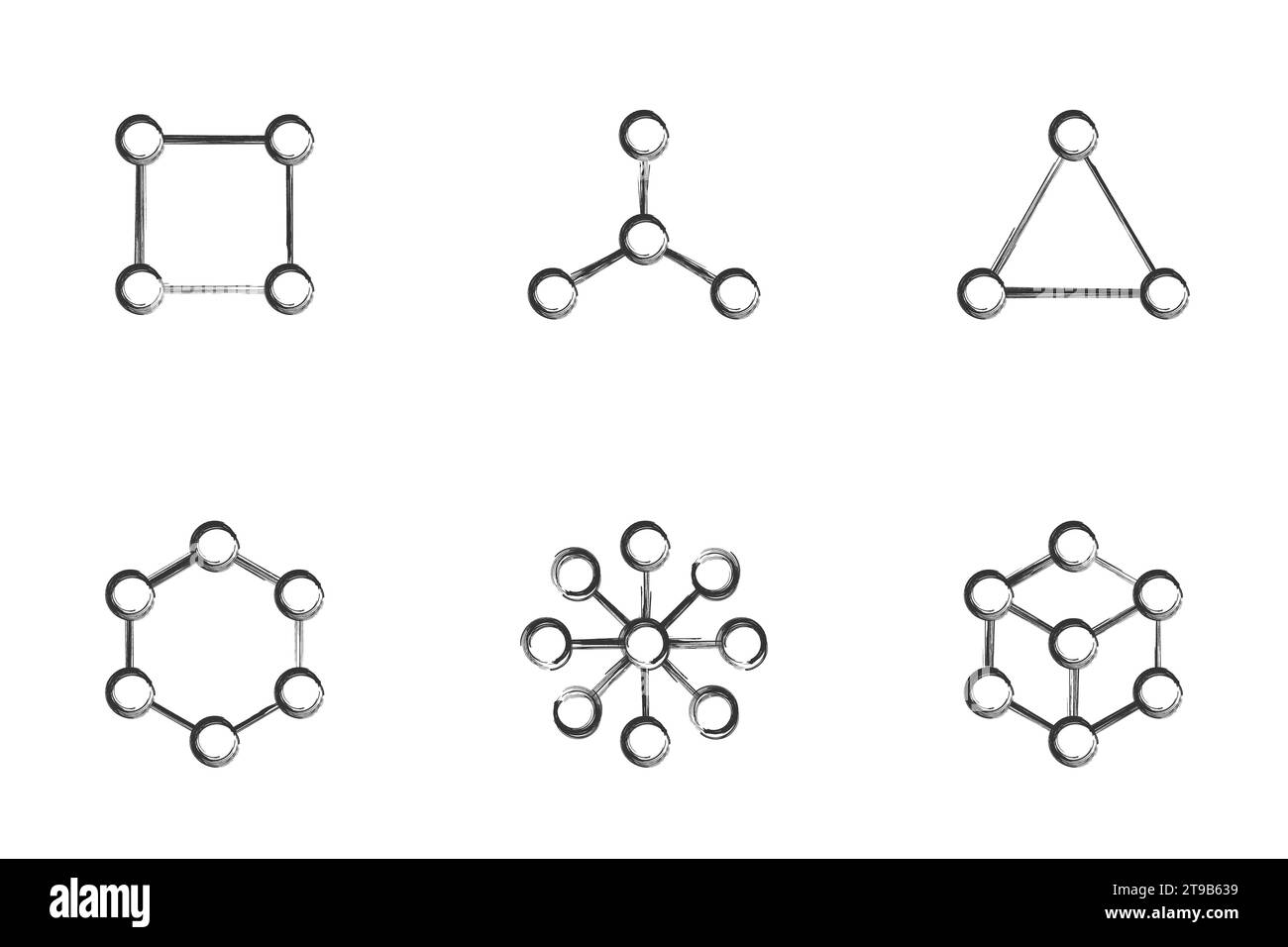 Set di icone a celle di cristallo disegnate a mano. Icona molecola. Illustrazione vettoriale Illustrazione Vettoriale