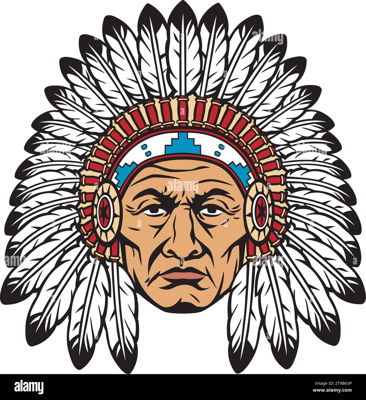 Capo indiano con Headdress Vector Illustration Illustrazione Vettoriale