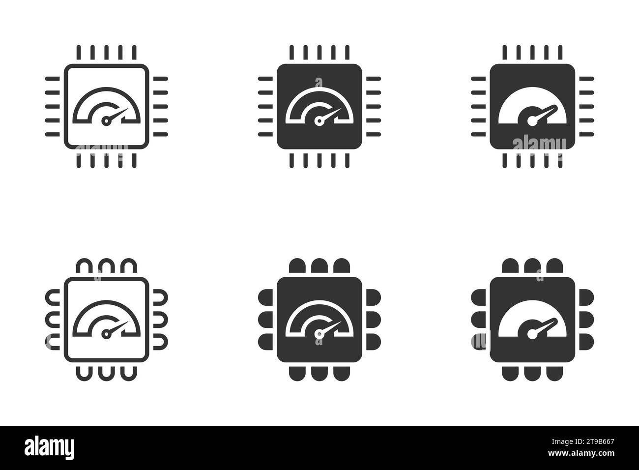 Set di icone relative alle prestazioni e alla velocità della CPU. Illustrazione vettoriale Illustrazione Vettoriale