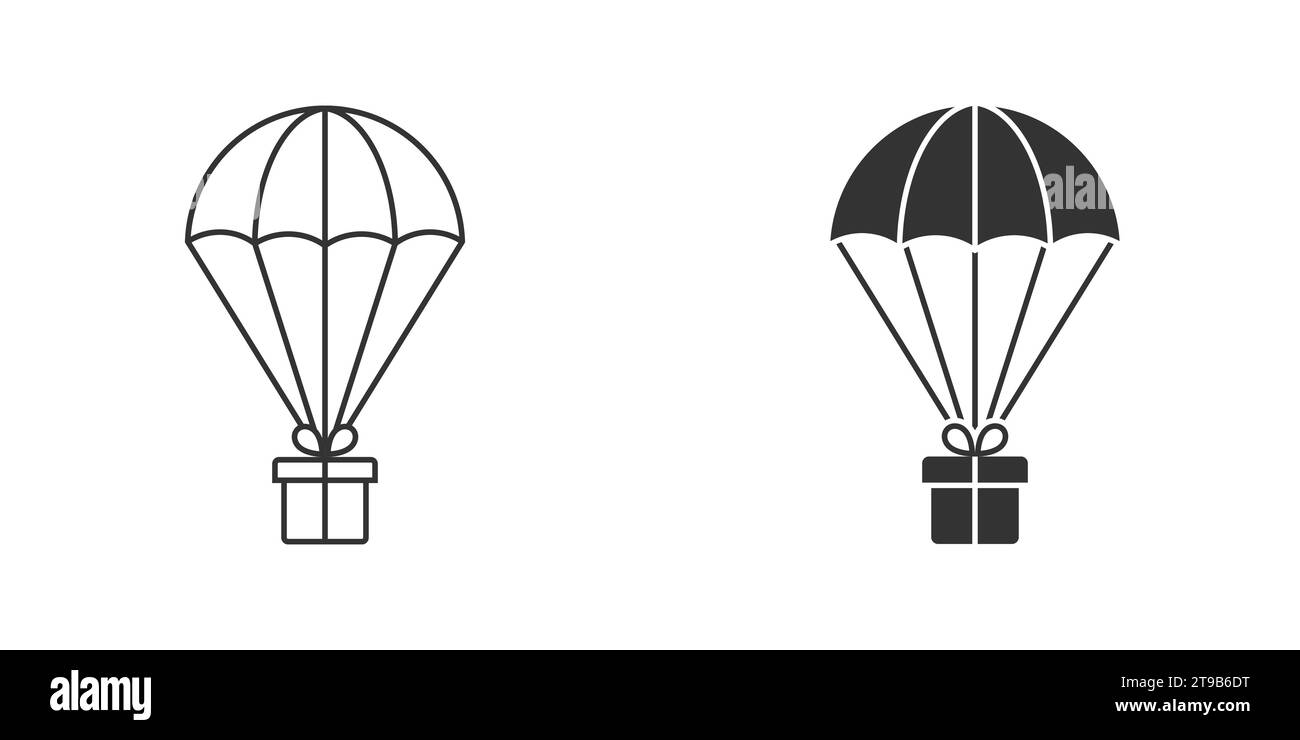 Icona del paracadute. Confezione regalo su paracadute. Illustrazione vettoriale Illustrazione Vettoriale