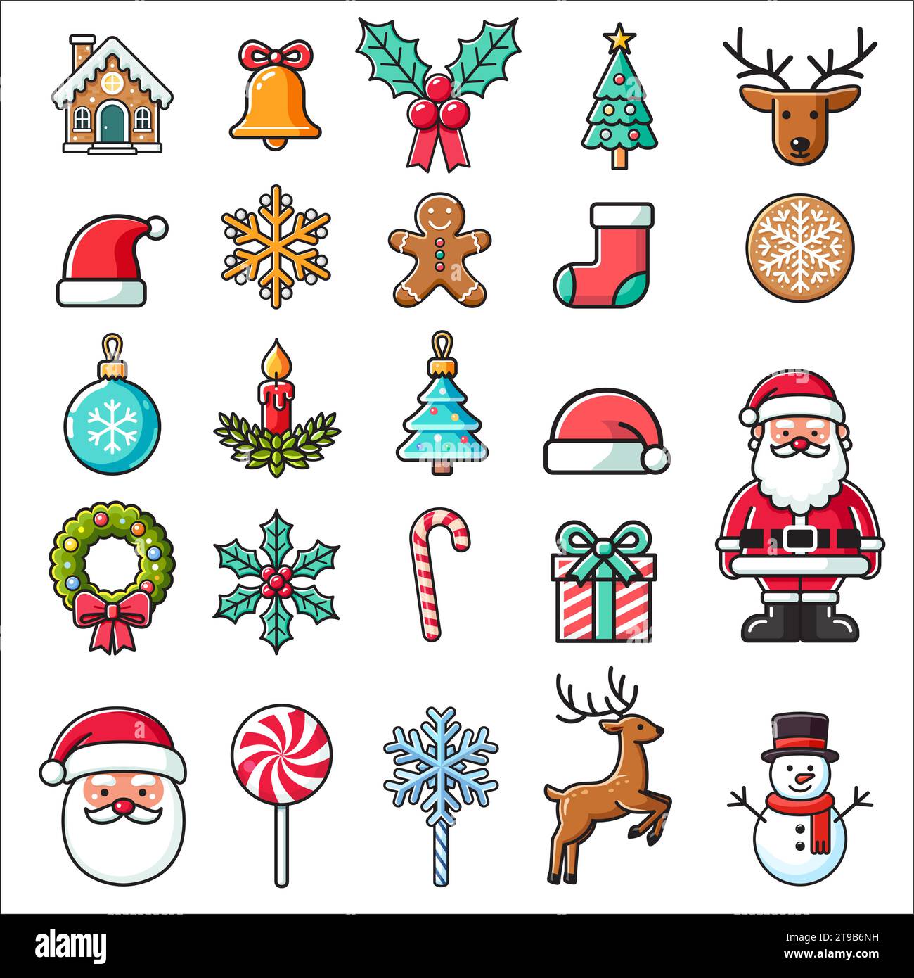 Icone del design piatto della collezione ornamenti natalizi Illustrazione Vettoriale