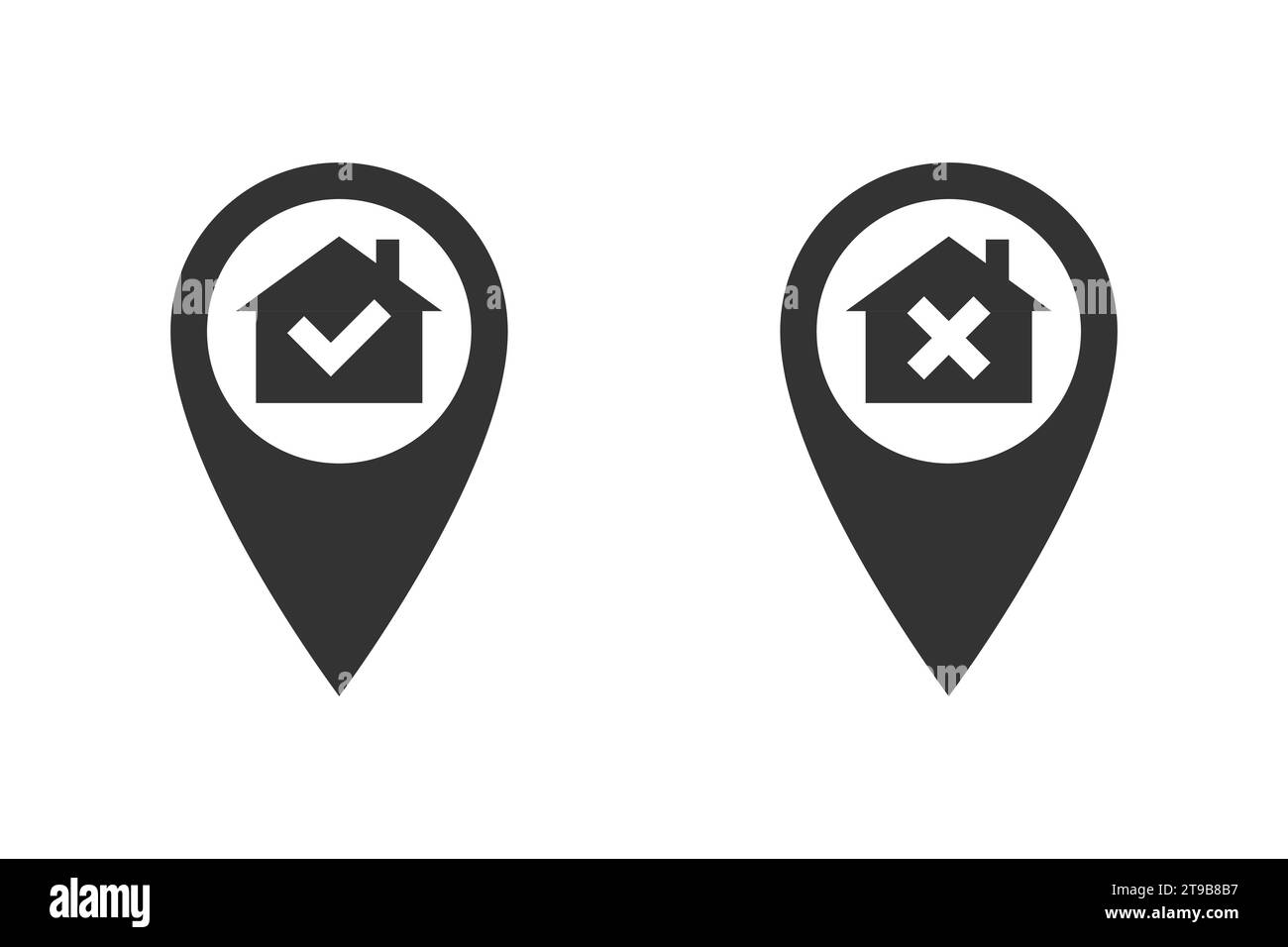 Icone di posizione dell'abitazione corrette e non corrette. Illustrazione vettoriale Illustrazione Vettoriale