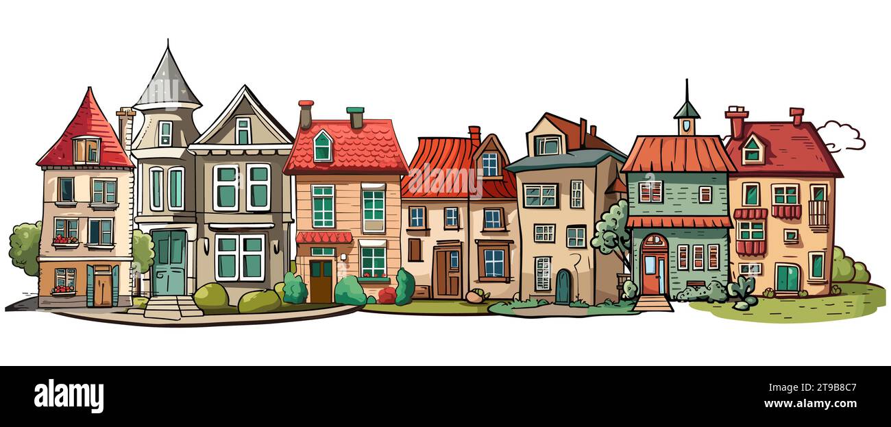Case carine, edifici della città vecchia in Europa. Illustrazione Vettoriale