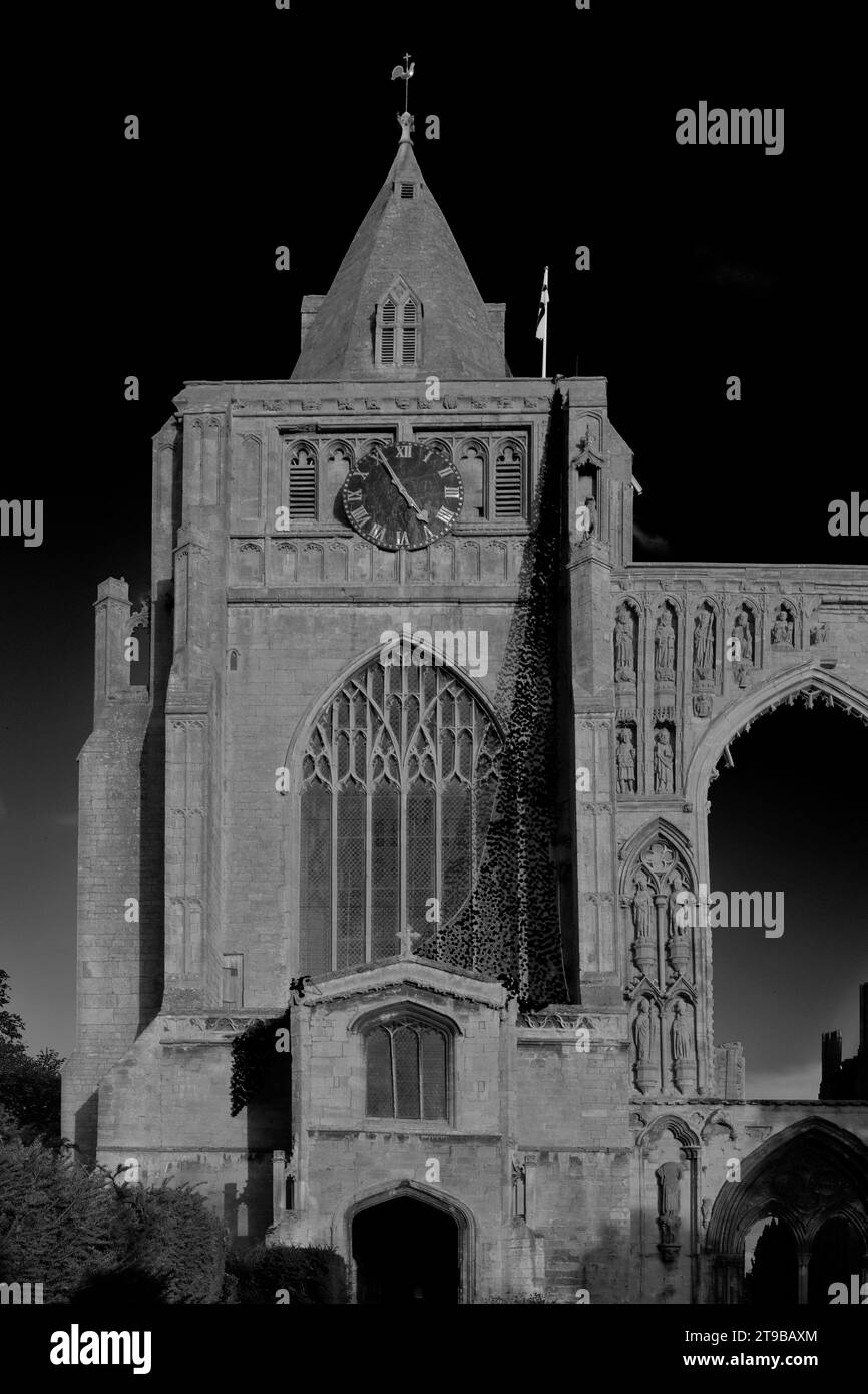 Un'ondata di papaveri su Crowland Abbey; Crowland Town; Lincolnshire; Inghilterra; Regno Unito Foto Stock