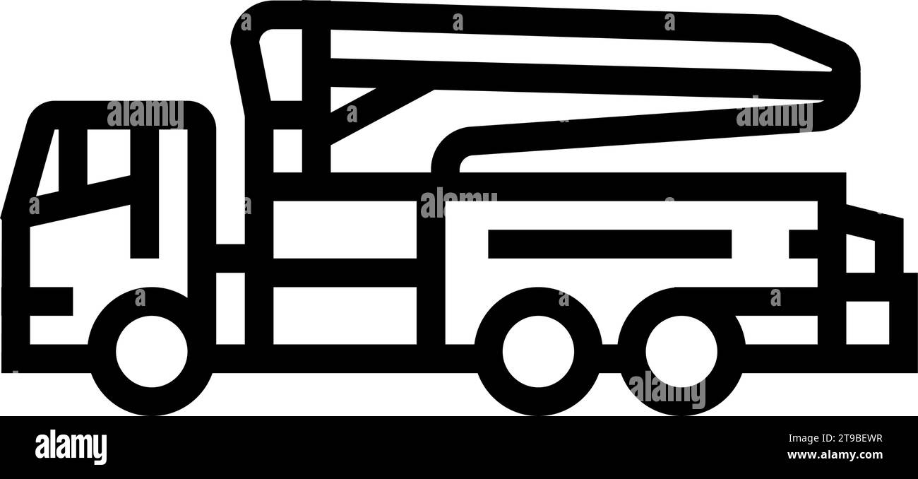 illustrazione vettoriale dell'icona della linea di veicoli per la costruzione di pompe per calcestruzzo Illustrazione Vettoriale