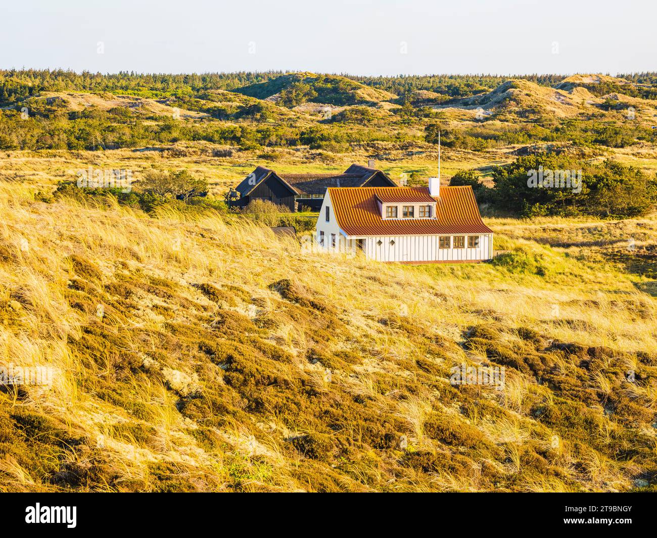 Cottage in un paesaggio ondulato nelle giornate di sole Foto Stock