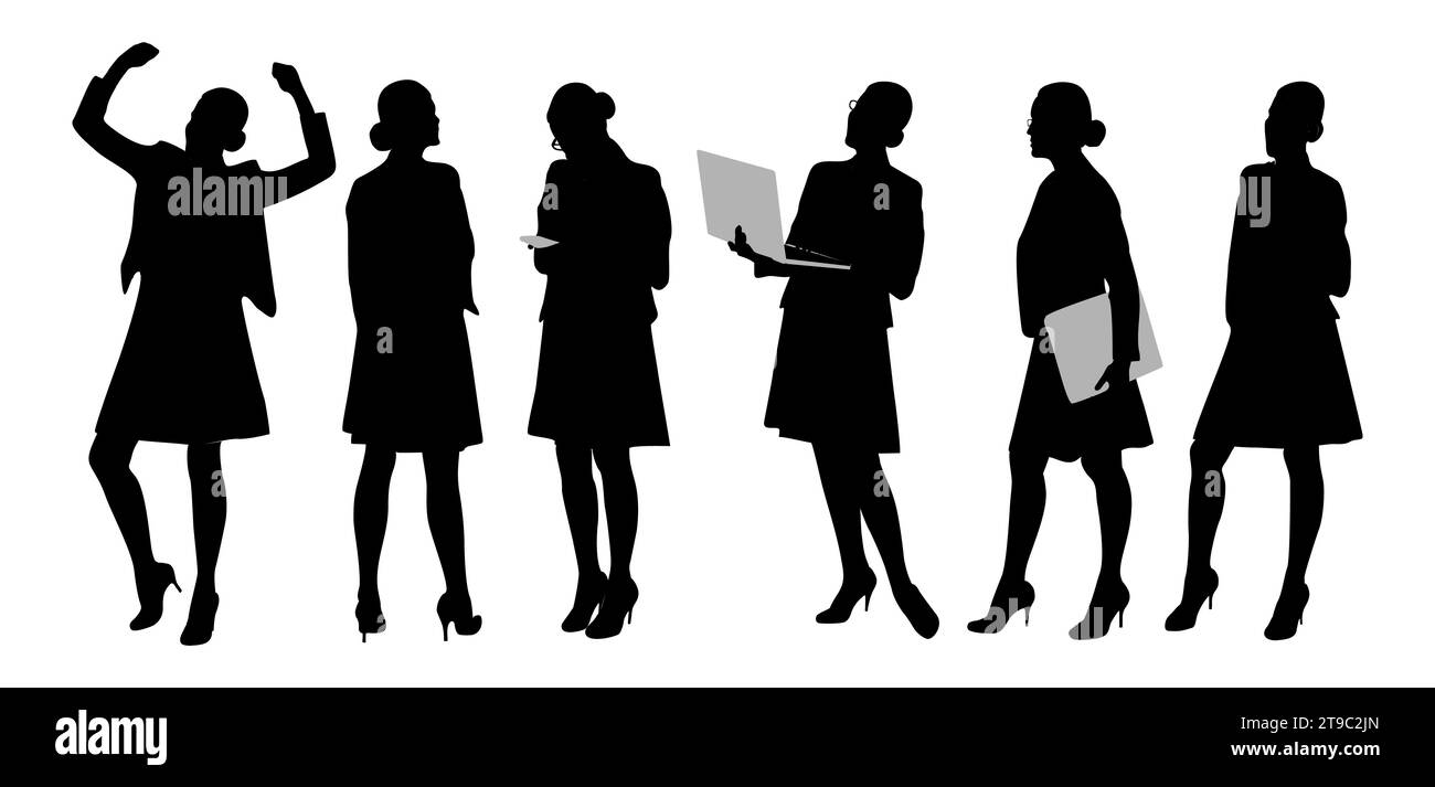 Silhouette di Business Woman in diverse pose. Illustrazione Vettoriale