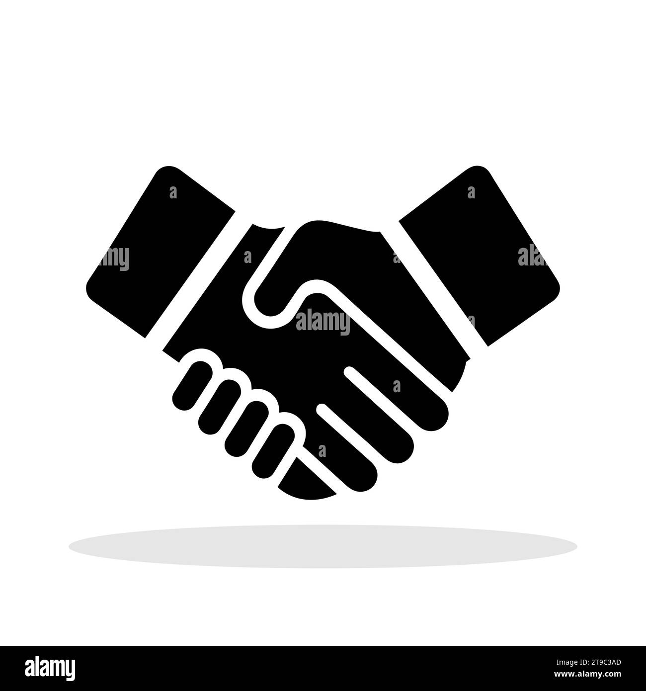 Icona handshake. Silhouette nera di stretta di mano isolata su uno sfondo bianco. Concetto di partenariato e accordo. Illustrazione vettoriale Illustrazione Vettoriale