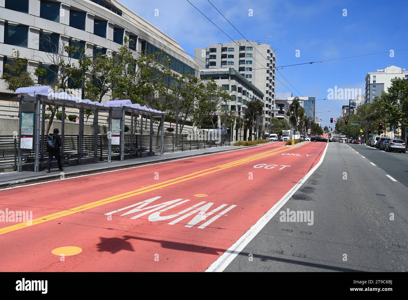 San Francisco, CA, USA - 26 luglio 2023: Una linea stradale evidenziata per i trasporti pubblici a San Francisco, Foto Stock