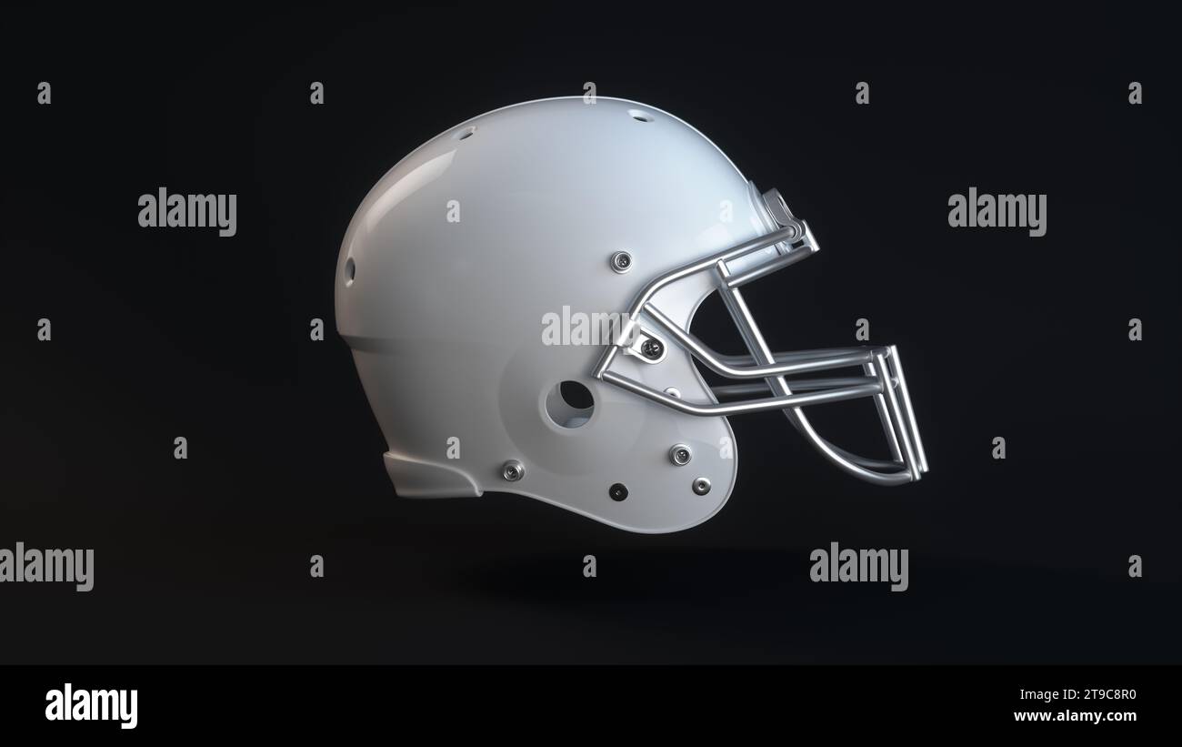 Casco da football americano bianco su sfondo Black Studio. Concetto sportivo. Rendering 3D. Foto Stock