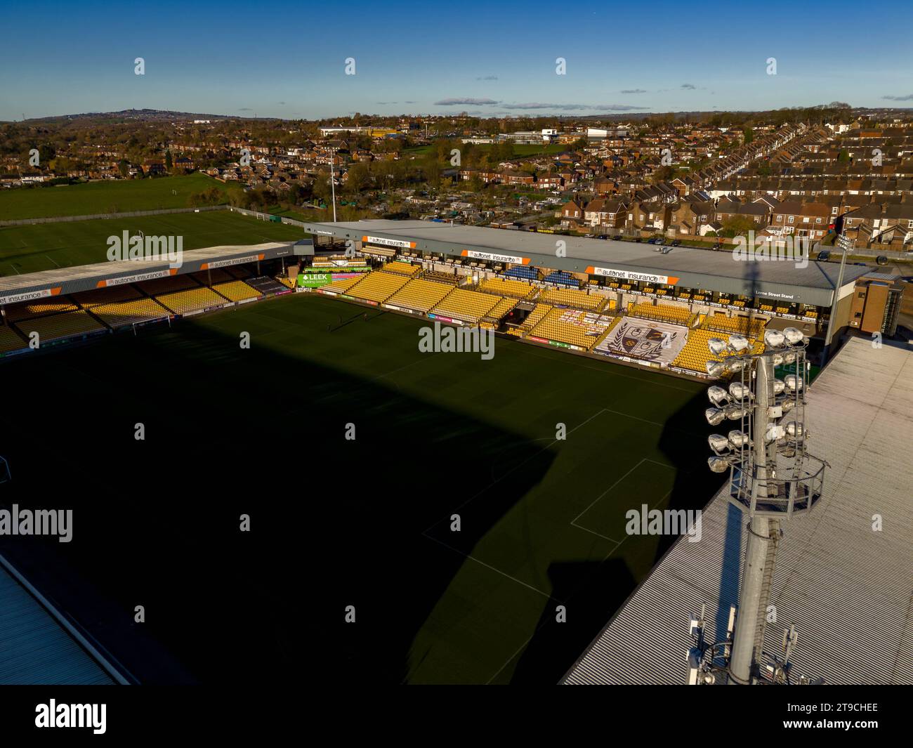 Port vale, vale Park Aerial Drone Winter 2023 DJI Mini 4 Pro Foto Stock