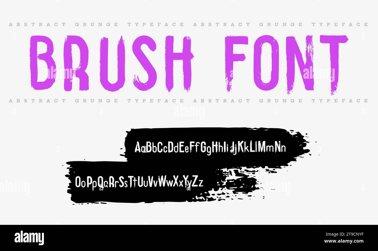 Carattere minuscolo del pennello asciutto. Lettere scritte a mano ruvide, caratteri a pennello alfabeto. Carattere tipografico con calligrafia vettoriale per il design del logo dell'illustrazione dei caratteri alfabetici Illustrazione Vettoriale