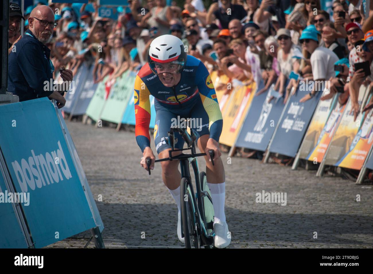 Mads Pedersen alla quinta e ultima tappa del PostNord Denmark Tour 2023 - prova individuale a cronometro - partenza e arrivo a Kronborg a Elsinore su Una Foto Stock