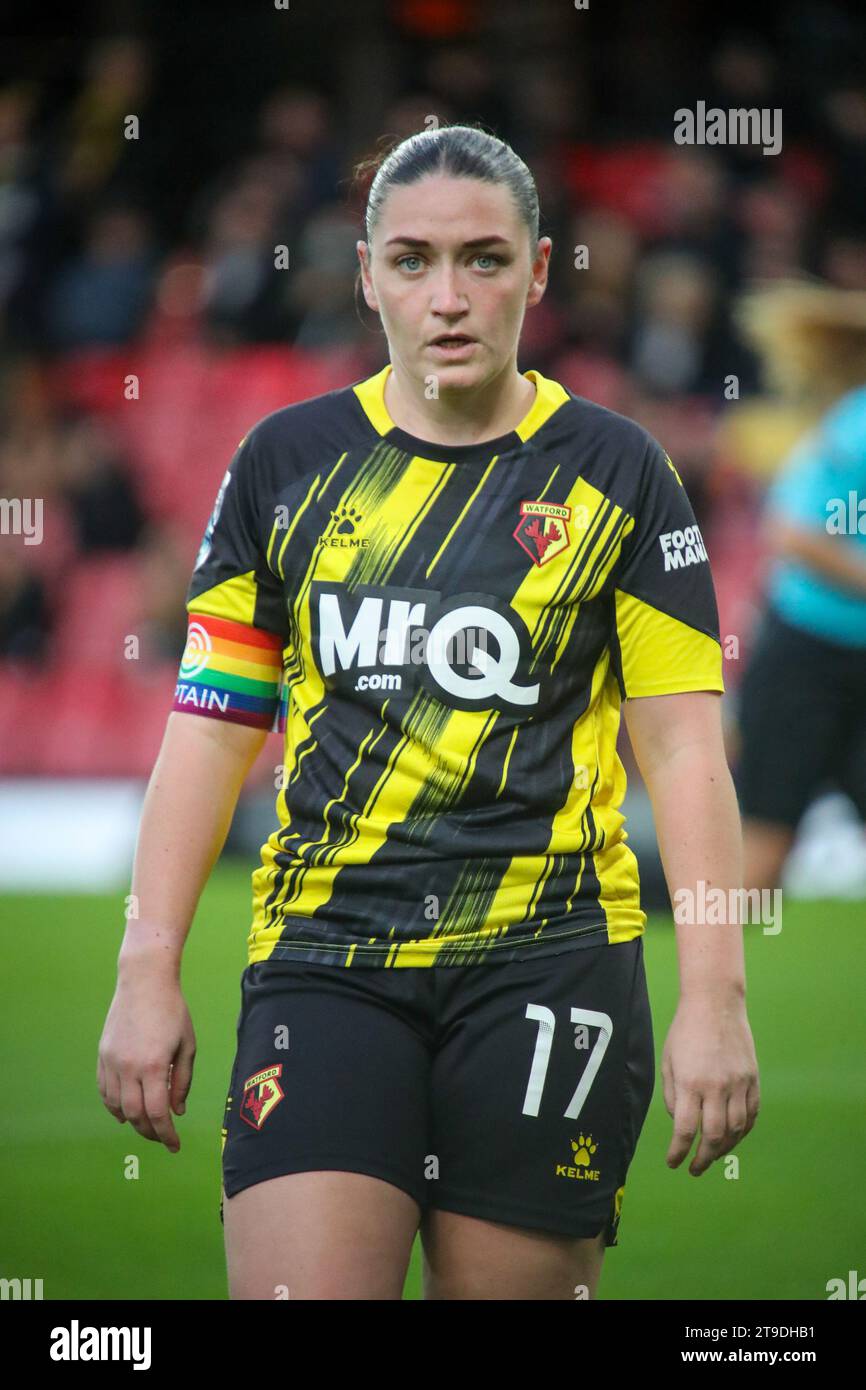 Watford, Regno Unito. 19 novembre 2023. Watford, Inghilterra, 19 novembre 2023 Megan Chandler (17 Watford) in azione durante la partita del Barclays fa Womens Championship tra Watford e Sheffield United a Vicarage Road a Watford, Inghilterra (Will Hope/SPP) credito: SPP Sport Press Photo. /Alamy Live News Foto Stock